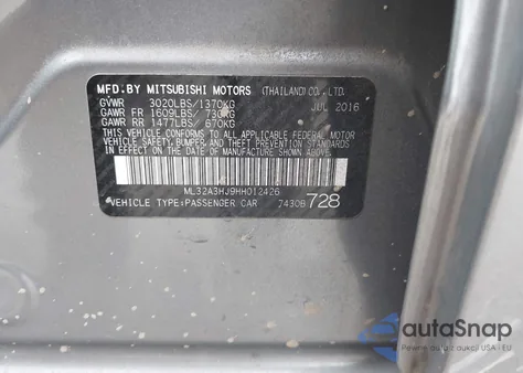 2017 Mitsubishi Mirage Es from USA, damaged, VIN ML32A3HJ9HH012426